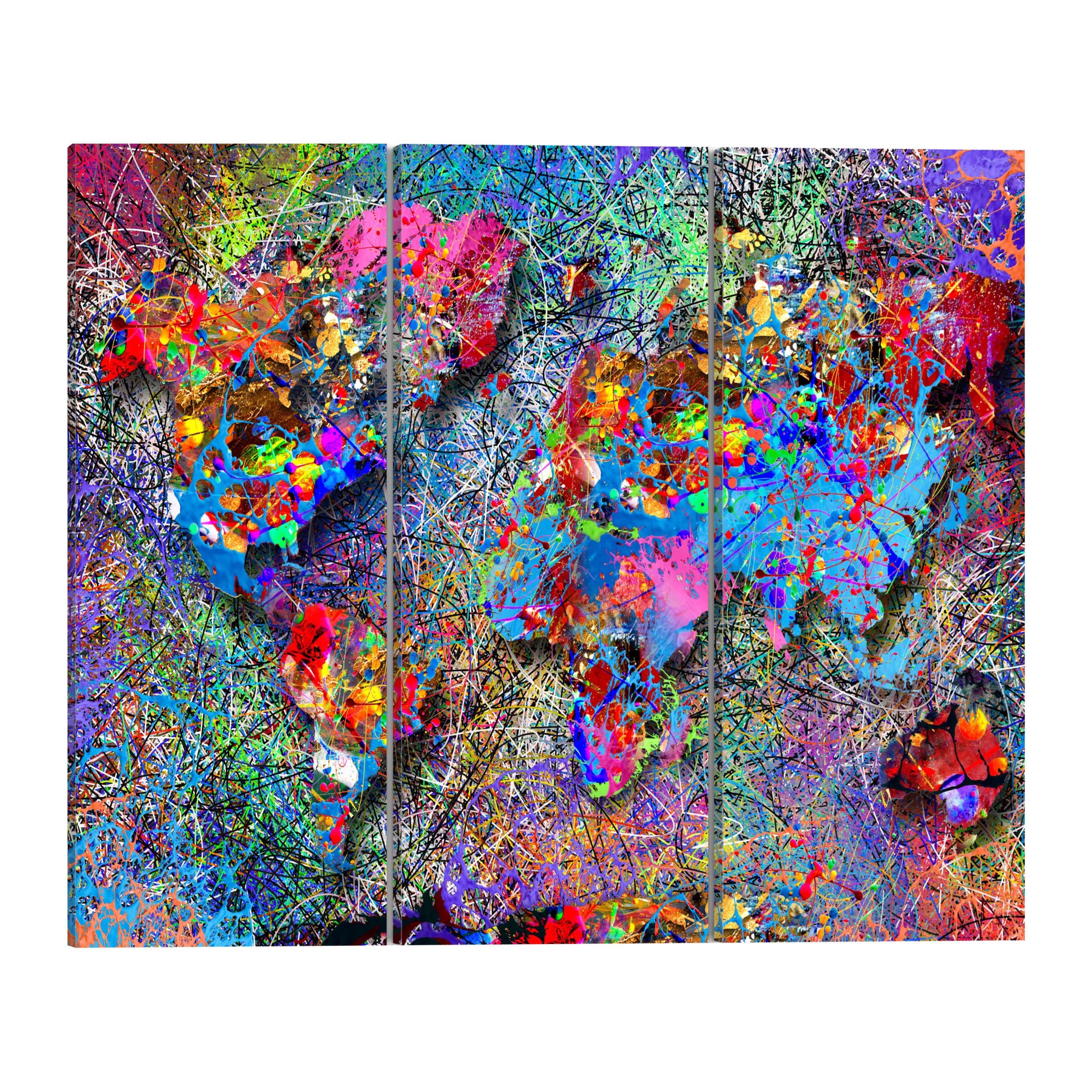 Tablou canvas 3 piese - Harta Lumii Viraj colorat - 120 x 80 cm