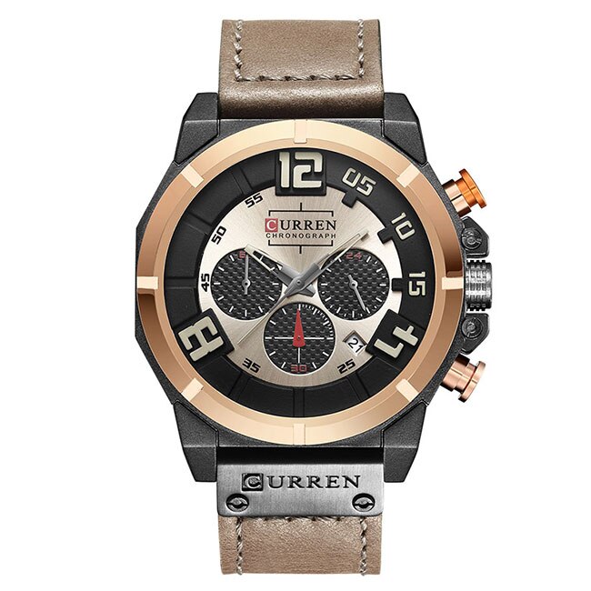 Ceas Curren Unisex Quartz Casual Elegant Gold, PN999622GD, curea din piele ecologica, afisaj Analog