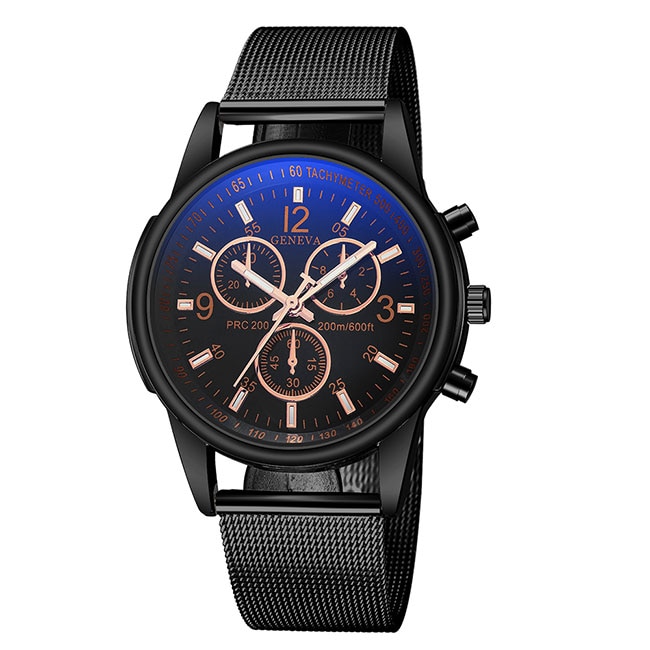 Ceas Geneva Unisex Quartz Casual Elegant Negru/rose, PN999219NRE, curea din metal (mesh), afisaj Analog