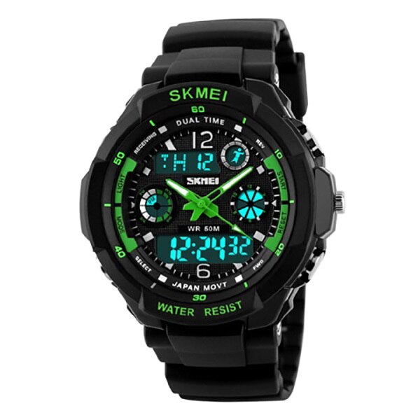 Ceas SKmei Barbatesc Quartz Casual Elegant Verde, PN999195VE, curea din silicon, afisaj Hibrid