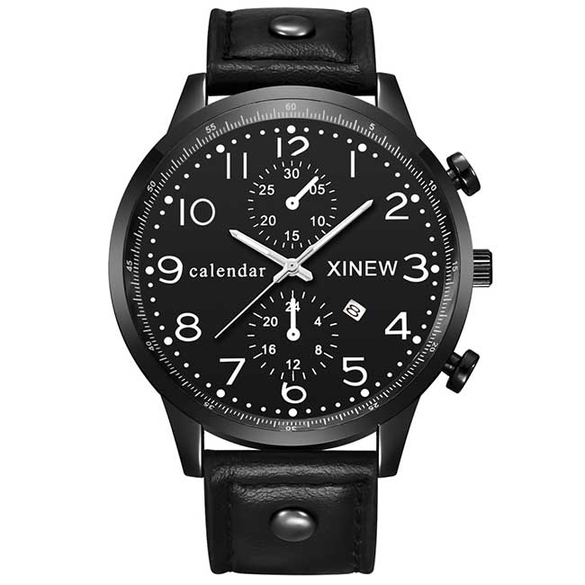 Ceas XINEW Barbatesc Quartz Casual Elegant Negru, PN999618NU, curea din piele, afisaj Analog