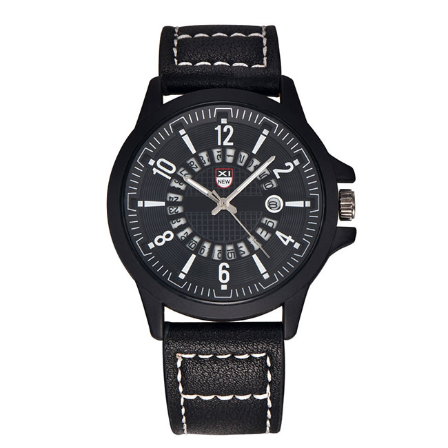 Ceas XINEW Barbatesc Quartz Casual Elegant Alb, PN999866AB, curea din piele, afisaj Analog