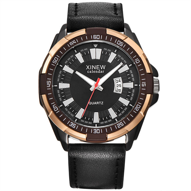 Ceas XINEW Unisex Quartz Casual Elegant Negru, PN999624NU, curea din piele, afisaj Analog