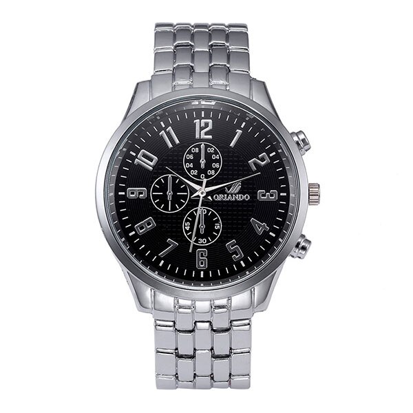 Ceas Orlando Unisex Quartz Casual Elegant Silver-negru, PN999412SNU, curea din metal (zale), afisaj Analog