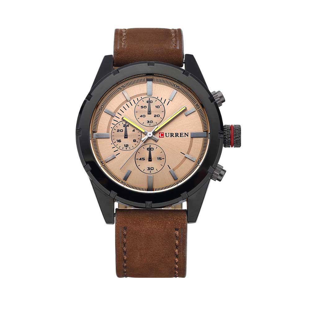 Ceas Curren Barbatesc Quartz Casual Elegant Maro, PN999934MO, curea din piele, afisaj Analog