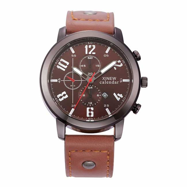 Ceas XINEW Barbatesc Quartz Casual Elegant Maro, PN999678MO, curea din piele, afisaj Analog