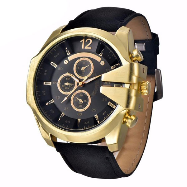 Ceas XINEW Barbatesc Quartz Casual Elegant Gold-negru, PN999670GNU, curea din piele, afisaj Analog