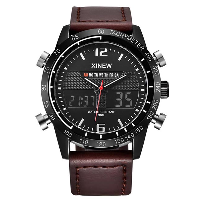 Ceas XINEW Unisex Quartz Casual Elegant Maro, PN999676MO, curea din piele ecologica, afisaj Hibrid