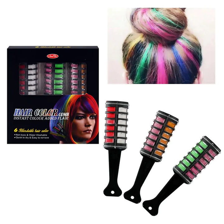 Система за боядисване на кичури Комплект двойни гребени с цветни пастели за коса