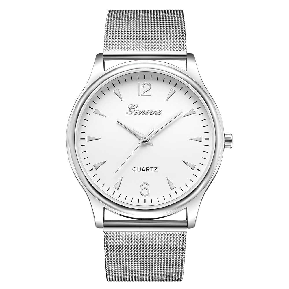 Ceas Geneva Unisex Quartz Casual Elegant Argintiu/alb, PN999432SAB, curea din metal (mesh), afisaj Analog