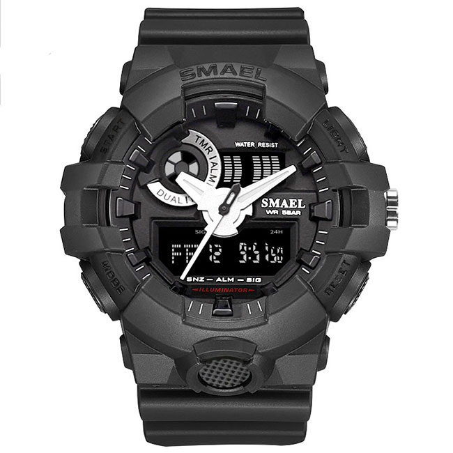Ceas SMAEL Unisex Quartz Sport Negru, PN999456NU, curea din silicon, afisaj Hibrid