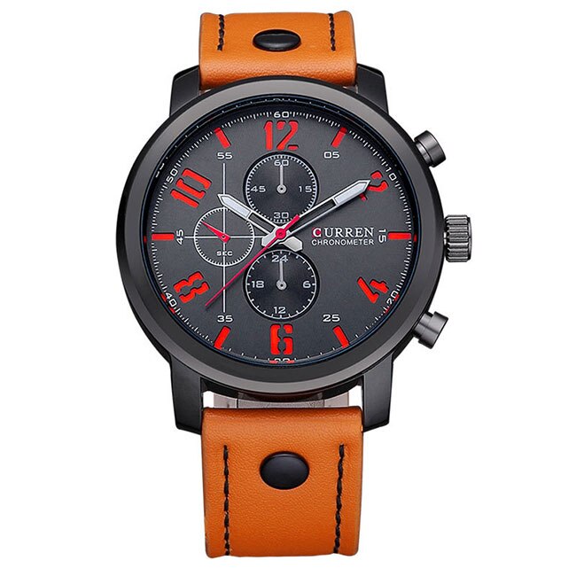 Ceas Curren Barbatesc Quartz Casual Orange, PN999756OE, curea din piele, afisaj Analog