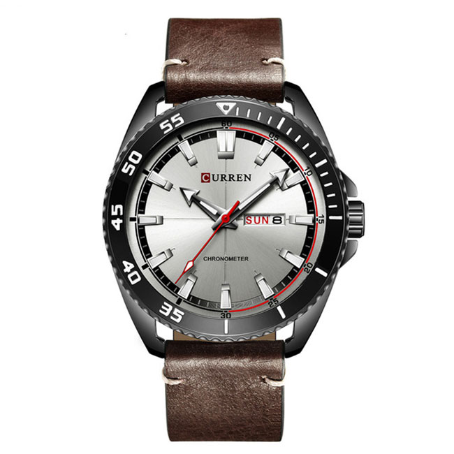 Ceas Curren Barbatesc Quartz Casual Elegant Maro, PN999677MO, curea din piele, afisaj Analog
