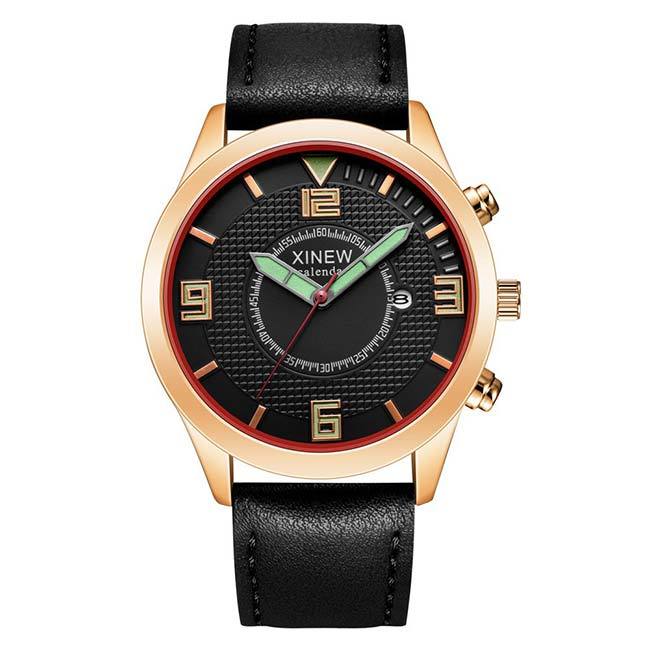 Ceas XINEW Barbatesc Quartz Casual Elegant Negru, PN999492NU, curea din piele, afisaj Analog