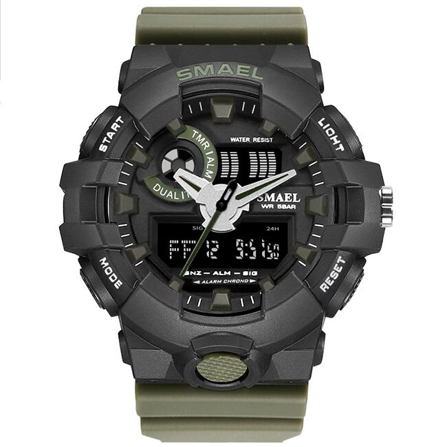 Ceas SMAEL Unisex Quartz Sport Verde, PN999456VE, curea din silicon, afisaj Hibrid