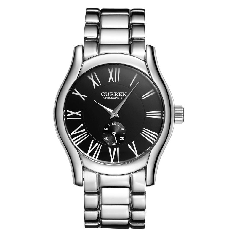 Ceas Curren Barbatesc Quartz Casual Elegant Negru, PN999777NU, curea din metal (zale), afisaj Analog