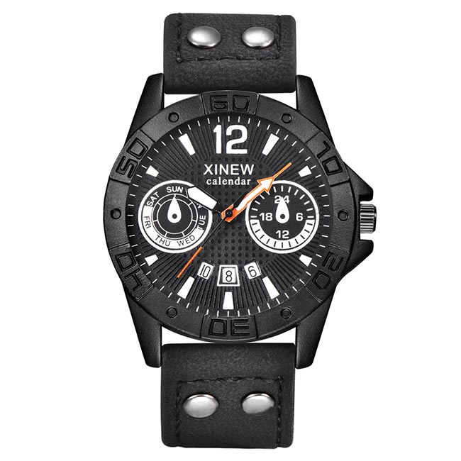 Ceas XINEW Barbatesc Quartz Sport Negru, PN999373NU, curea din piele, afisaj Analog
