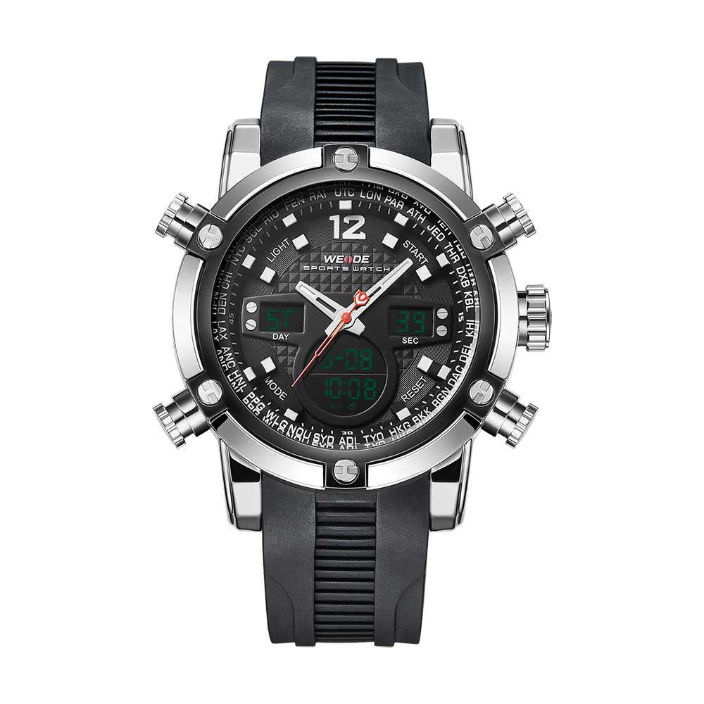 Ceas WEiDE Barbatesc Quartz Casual Negru, PN999763NU, curea din silicon, afisaj Hibrid