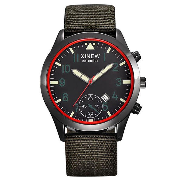 Ceas XINEW Barbatesc Quartz Casual Elegant Verde, PN999978VE, curea din textil, afisaj Analog