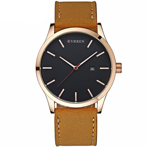 Ceas Curren Unisex Quartz Casual Elegant Rose, PN999921RE, curea din piele, afisaj Analog