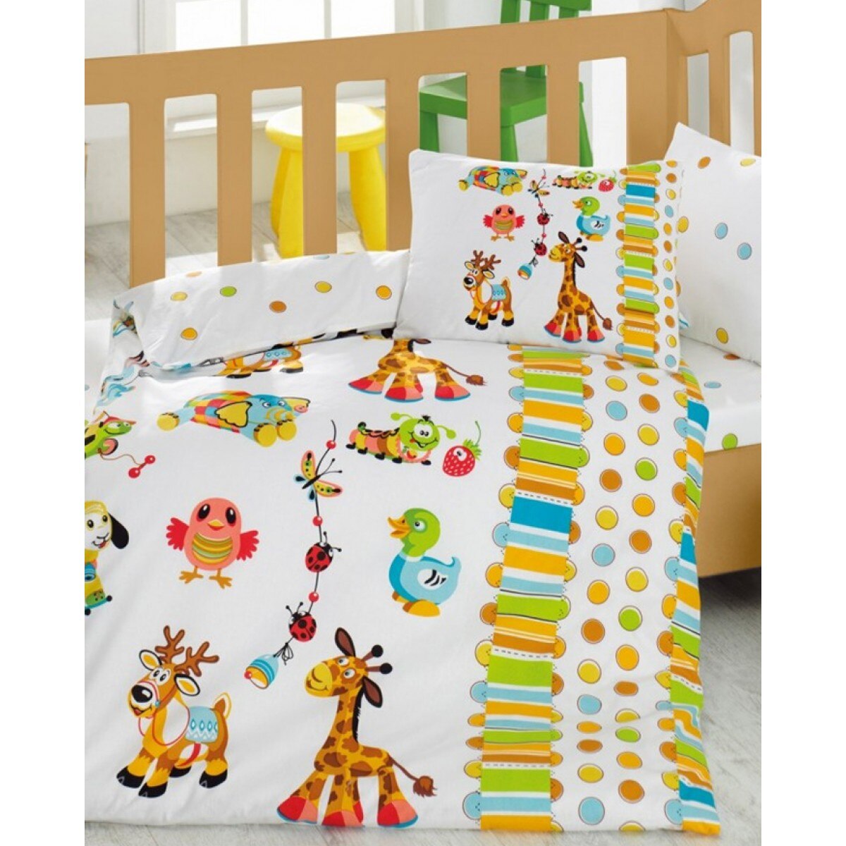 Lenjerie de pat pentru copii, 4 piese, Cotton box,multicolor