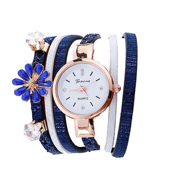 Ceas Geneva Dama Quartz Casual Elegant Albastru, PN999998AU, curea din piele, afisaj Analog