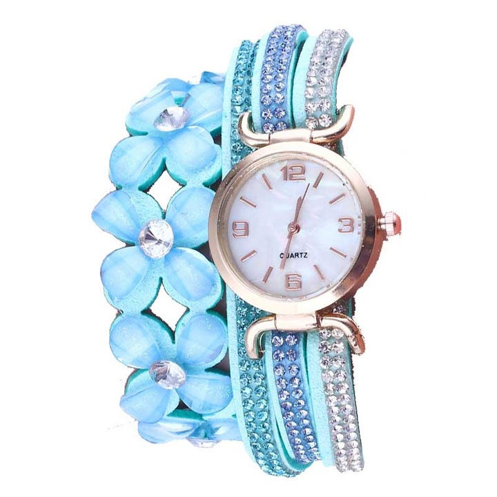 Ceas Duoya Dama Quartz Casual Elegant Bleu, PN999630BU, curea din piele ecologica, afisaj Analog