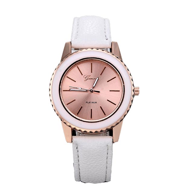 Ceas Geneva Dama Quartz Casual Elegant Alb, PN999257AB, curea din piele, afisaj Analog