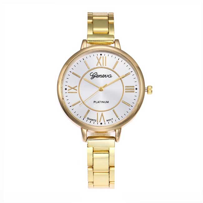 Ceas Geneva Dama Quartz Casual Elegant Gold, PN999824GD, curea din metal (zale), afisaj Analog