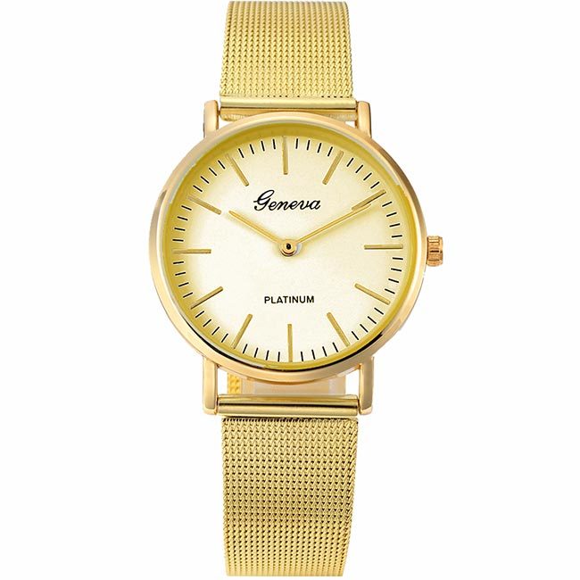 Ceas Geneva Dama Quartz Casual Elegant Gold, PN999895GD, curea din metal (mesh), afisaj Analog