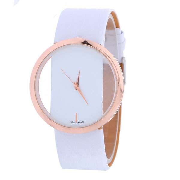 Ceas Geneva Dama Quartz Elegant Rosegold-alb, PN999218RAB, curea din piele, afisaj Analog