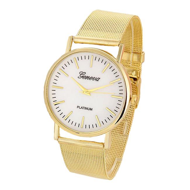 Ceas Geneva Dama Quartz Casual Elegant Gold, PN999779GD, curea din metal (mesh), afisaj Analog