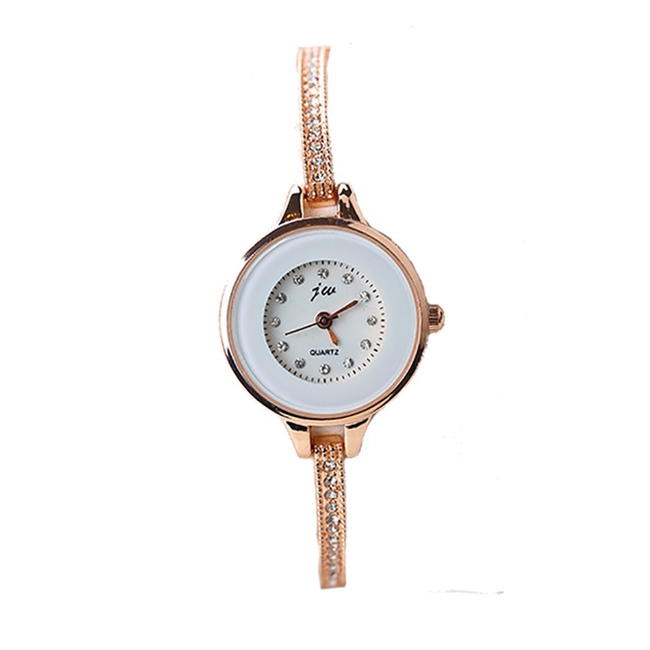 Ceas jw Dama Quartz Casual Elegant Rose, curea din metal (zaldwqfwqe), afisaj Analog, Alb, Rose