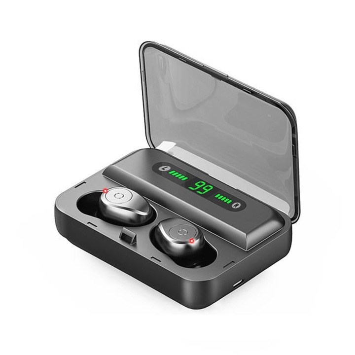 Premium Безжични слушалки FENiX® BUG F9, Wireless BT V5.0, Waterproof/ Sweatproof, 1200mAh, Noise Canceling, Черен