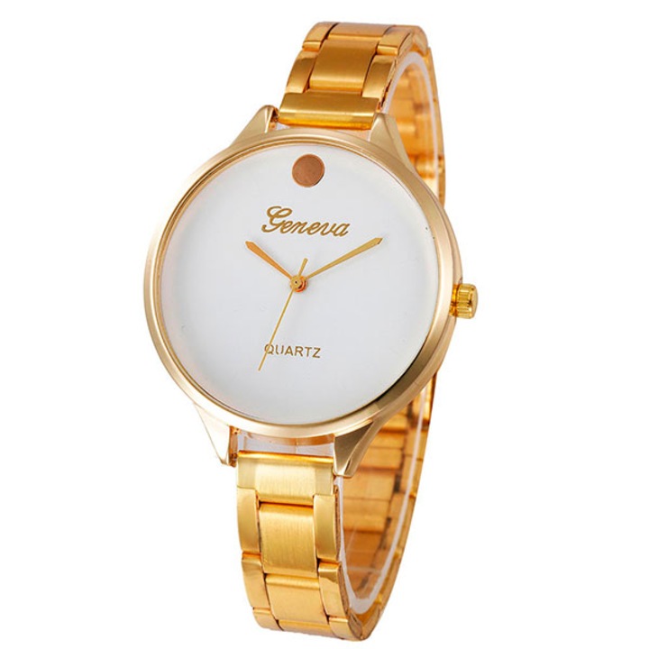 Ceas Geneva Dama Quartz Casual Elegant Gold-alb, PN999971GAB, curea din metal (zale), afisaj Analog