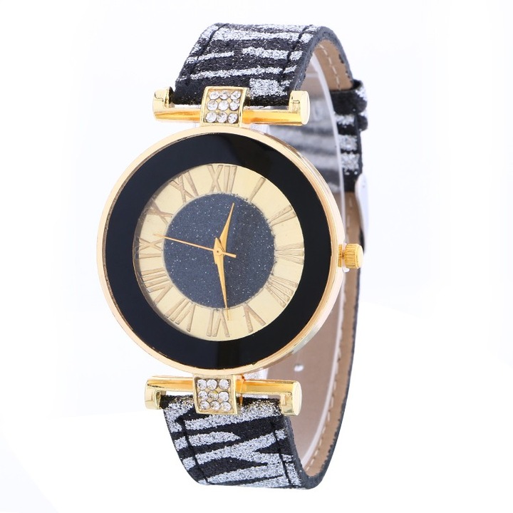 Ceas Gerryda Dama Quartz Casual Elegant Negru, PN999269NU, curea din piele, afisaj Analog