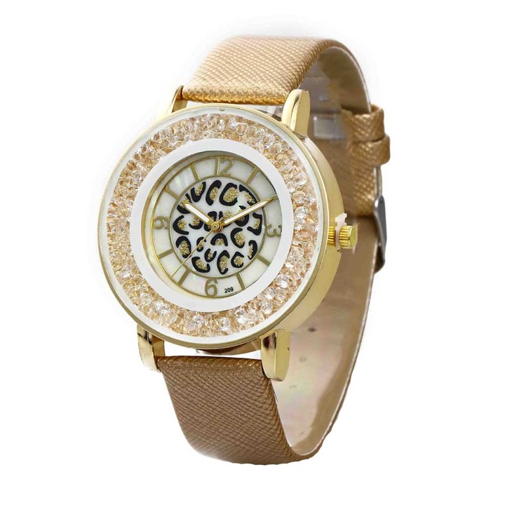 Ceas CECQ Dama Quartz Casual Elegant Gold, PN999297GD, curea din piele, afisaj Analog