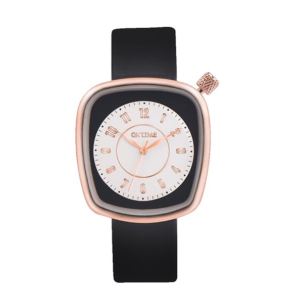 Ceas OKTIME Dama Quartz Casual Elegant Negru, PN999963NU, curea din piele, afisaj Analog