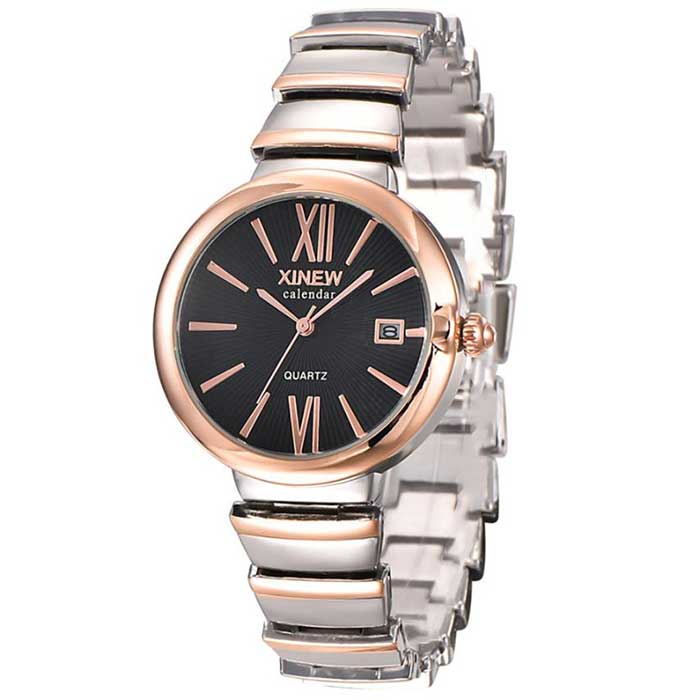 Ceas XINEW Dama Quartz Casual Elegant Rosegold-negru, PN999870RNU, curea din metal (zale), afisaj Analog