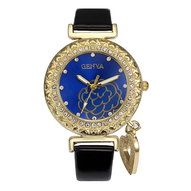 Ceas Geneva Dama Quartz Casual Elegant Albastru, PN999262AU, curea din piele, afisaj Analog