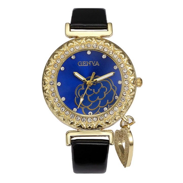 Ceas Geneva Dama Quartz Casual Elegant Albastru, PN999262AU, curea din piele, afisaj Analog