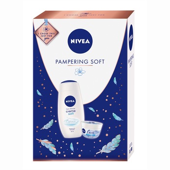 Set ingrijire corp Nivea Pampering Soft: Gel de dus Creme Soft, 250 ml + Crema de corp Nivea Care, 100 ml Set ingrijire corp Nivea Pampering Soft: Gel de dus Creme Soft, 250 ml + Crema de corp Nivea Care, 100 ml