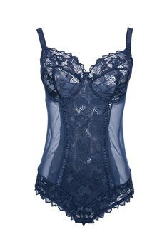 Body tip corset, modelator, fara burete, din dantela, tul si microfibra, Colectie frantuzeasca S Complexe Arum, Bleumarin Body tip corset, modelator, fara burete, din dantela, tul si microfibra, Colectie frantuzeasca S Complexe Arum, Bleumarin