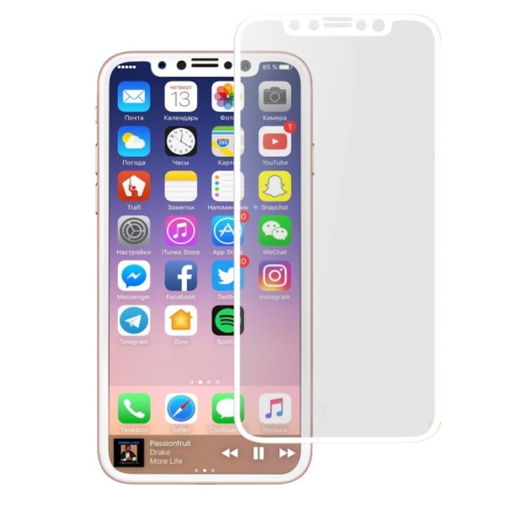 Стъклен Протектор Iphone X, Iphone Xs, 5D, Full Glue, Бял