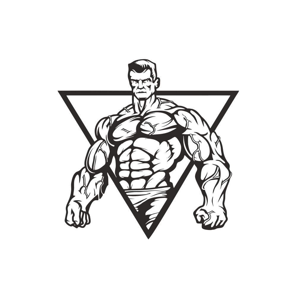 Sticker decorativ pentru perete, bodybuilder , culturism, fitness, triunghi, utilizat pentru sala de fitness, dormitor, living, bucatarie si hol, Negru, PVC autocolant, 100 x 100 cm
