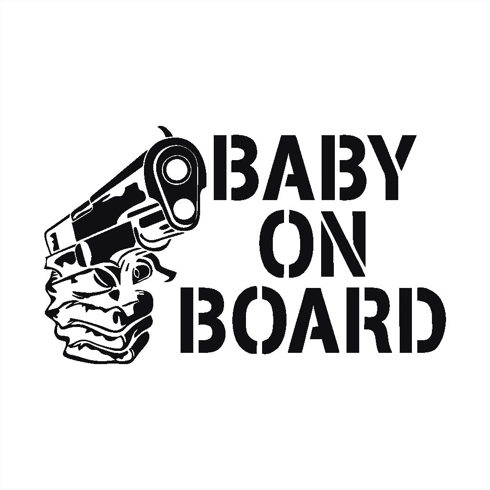 Sticker decorativ, Auto, Tuning, Pistol Baby on board, Negru, PVC autocolant, 20 x 12 cm