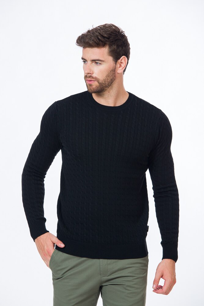 Pulover BE YOU barbati torsade merinos, Negru