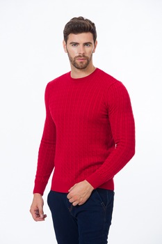 Pulover BE YOU barbati torsade merinos, Rosu Pulover BE YOU barbati torsade merinos, Rosu