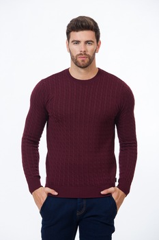 Pulover BE YOU barbati torsade merinos, Bordo Pulover BE YOU barbati torsade merinos, Bordo