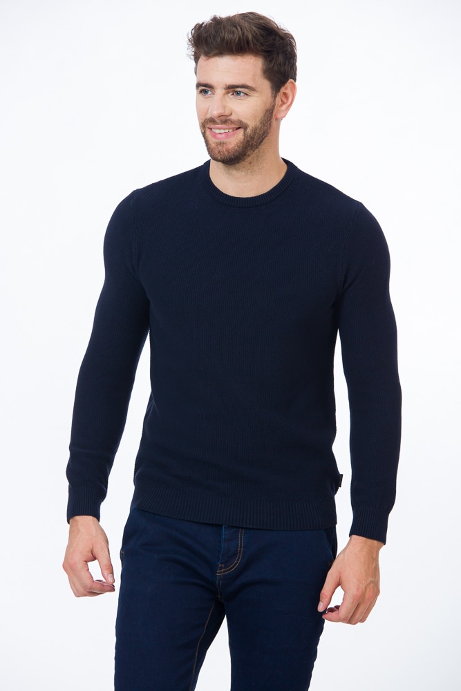 Pulover BE YOU bob si guler rotund, Bleumarin